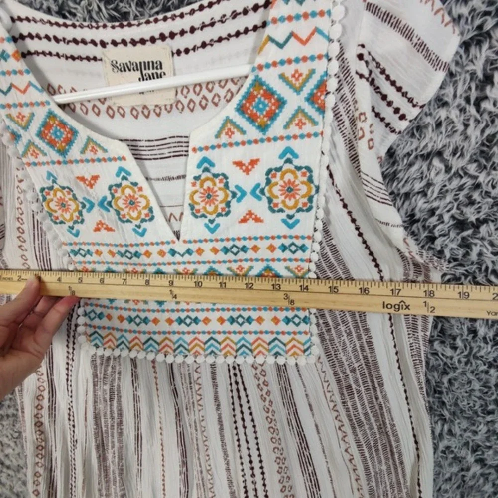Savanna Jane Embroidered Tunic Top Multi Color Stripe Cottage Fairy Women Medium - Picture 2 of 15